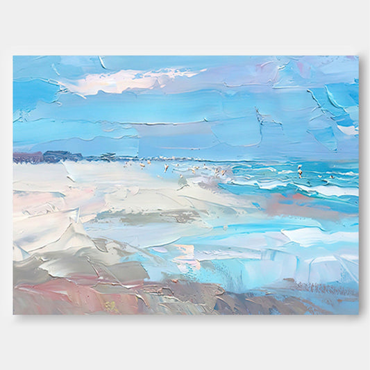 Serene Beach Ocean Oil Painting - Coastal Landscape Wall Art for Tranquil Spaces