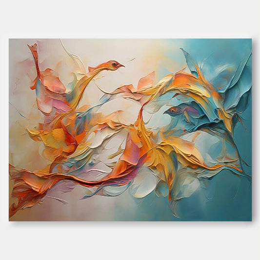 Vibrant Abstract Oil Painting with Fluid Color Swirls and Dreamy Atmosphere