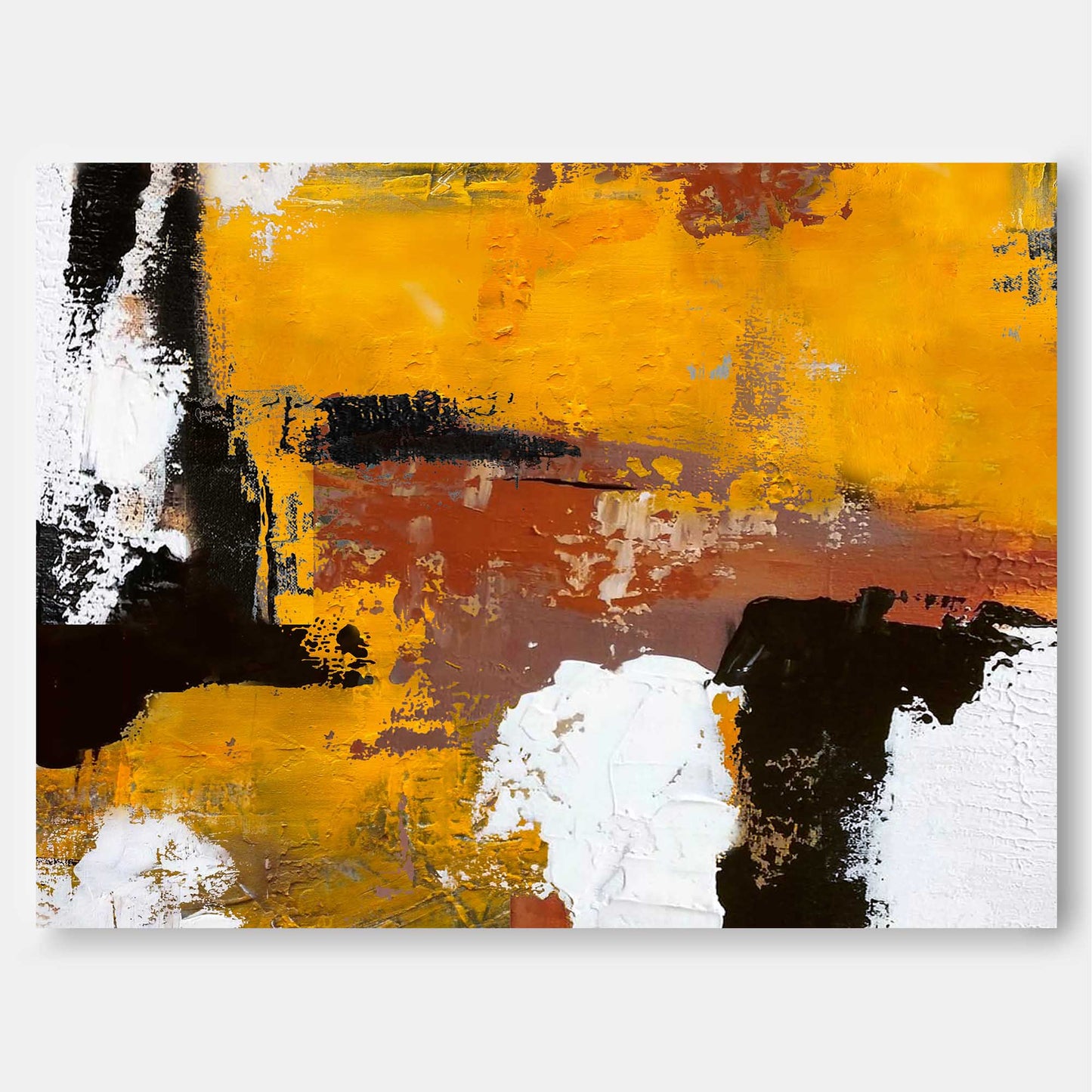 Vibrant Abstract Oil Painting in Rich Yellow and Earthy Tones for Modern Home Decor