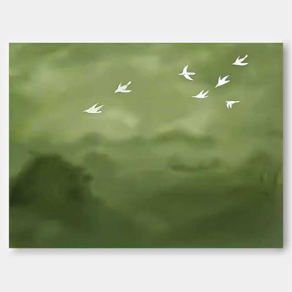 Serene Birds in Flight: Elegant Minimalist Oil Painting for Tranquil Home Decor