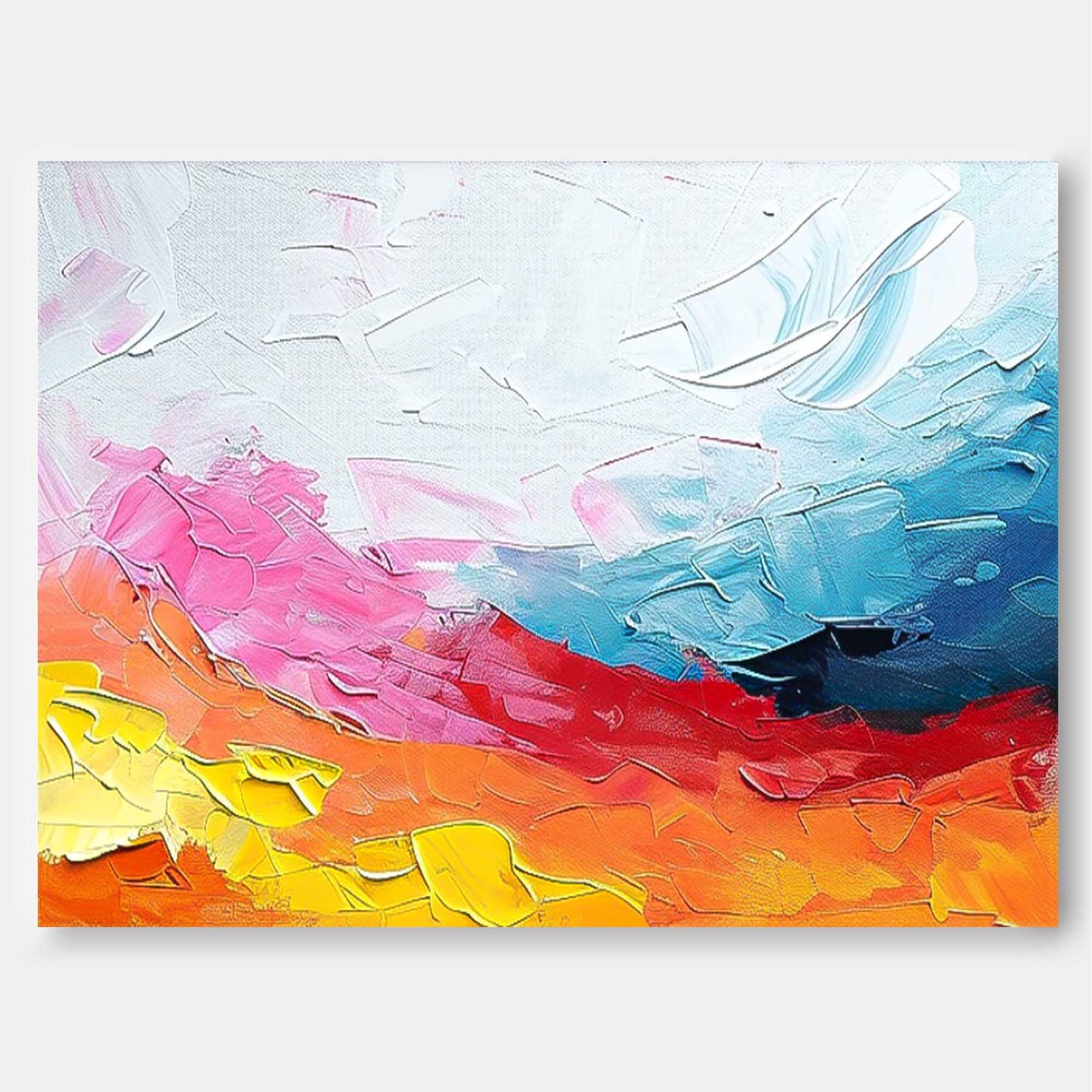 Vibrant Abstract Oil Painting with Dynamic Colorful Waves and Textured Finish