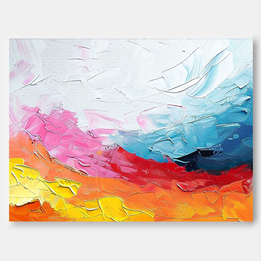 Vibrant Abstract Oil Painting with Dynamic Colorful Waves and Textured Finish