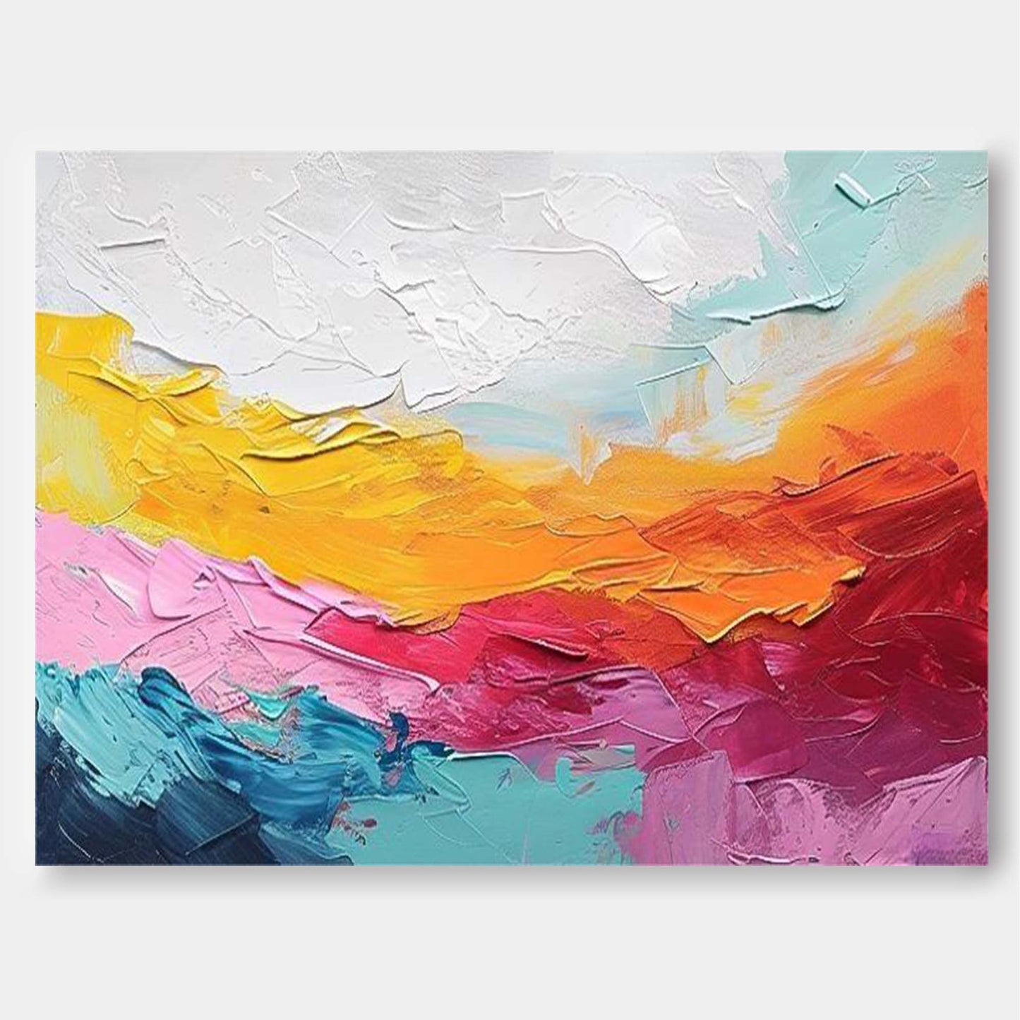 Vibrant Abstract Oil Painting with Textured Layers and Bold Color Palette