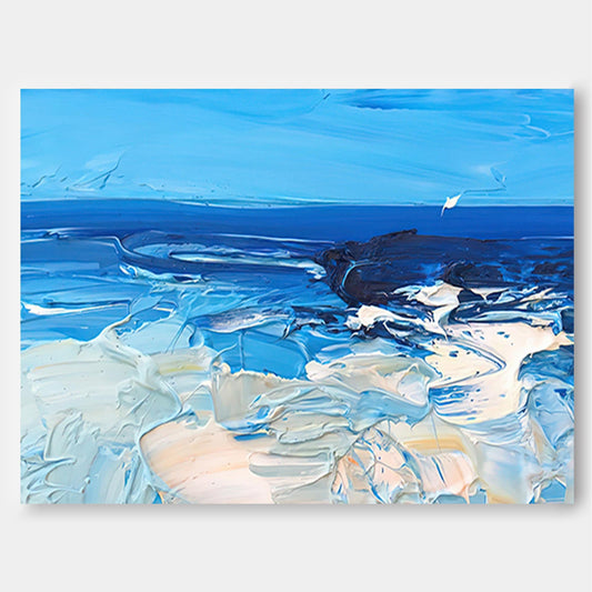 Tranquil Ocean Waves Oil Painting for Beach-Inspired Home Decor