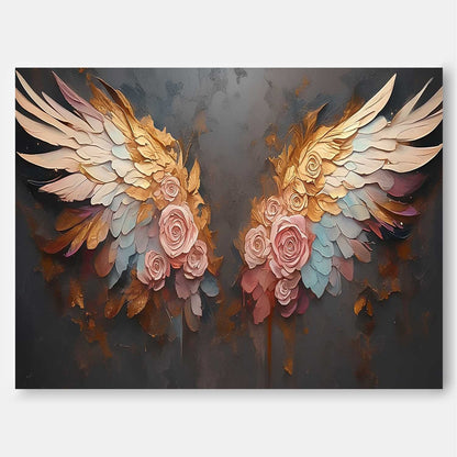 Elegant Floral Wings Oil Painting - Vibrant Pink Roses on Dark Canvas