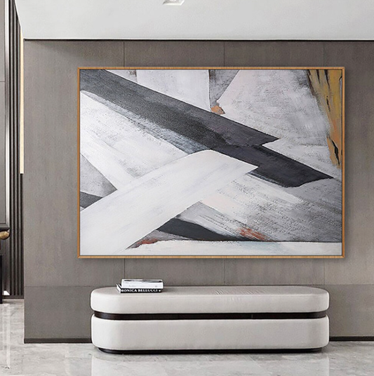Abstract Oil Painting of Dynamic Black and White Brushstrokes for Elegant Decor