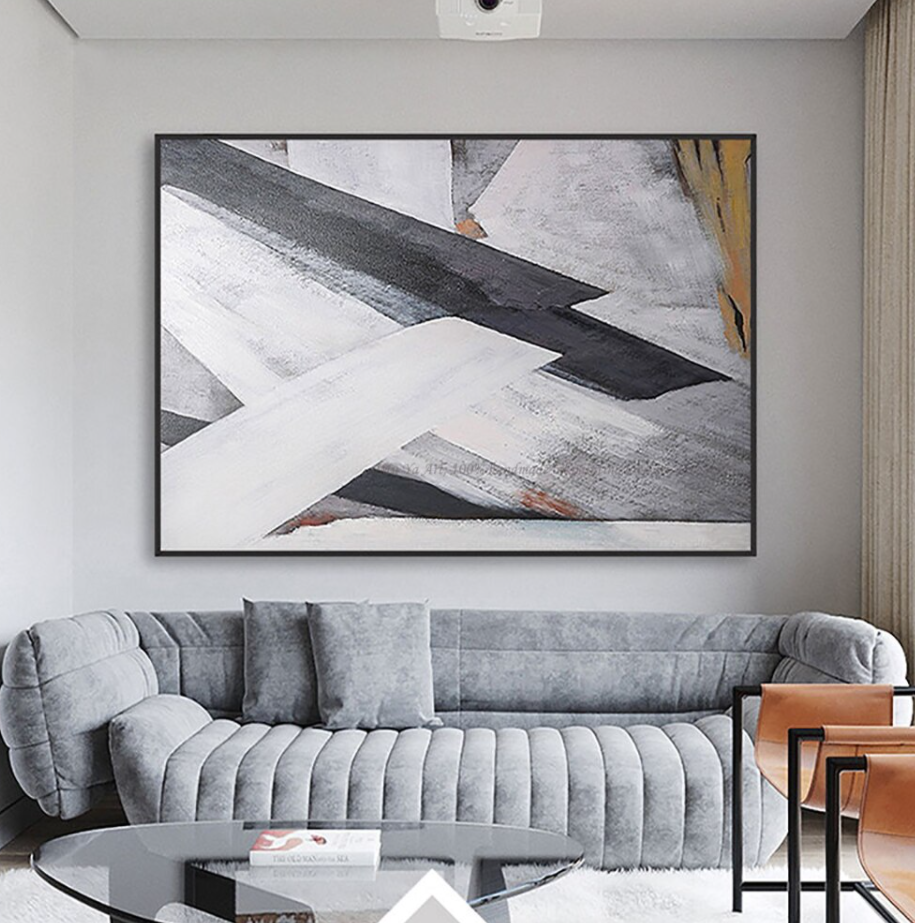 Abstract Oil Painting of Dynamic Black and White Brushstrokes for Elegant Decor