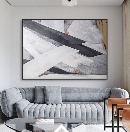 Abstract Oil Painting of Dynamic Black and White Brushstrokes for Elegant Decor
