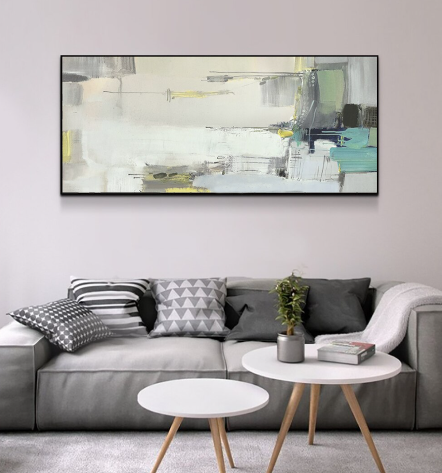 Abstract Oil Painting of Modern Dystopia with Soft Hues and Bold Textures for Home Decor