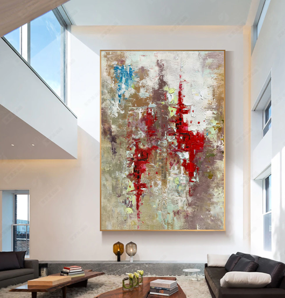 Vibrant Abstract Landscape Oil Painting for Modern Home Decor