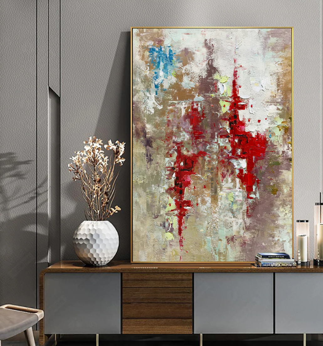 Vibrant Abstract Landscape Oil Painting for Modern Home Decor