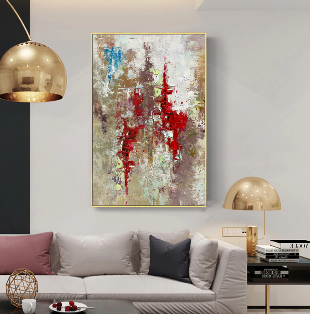 Vibrant Abstract Landscape Oil Painting for Modern Home Decor