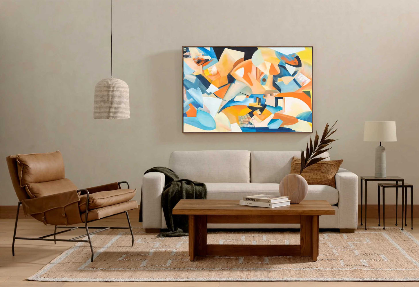 Vibrant Abstract Oil Painting with Bold Colors and Dynamic Shapes for Modern Decor