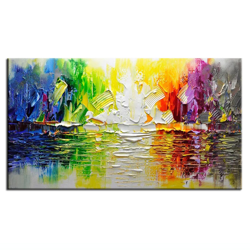 Vibrant Serenity: Colorful Landscape Oil Painting for Modern Decor