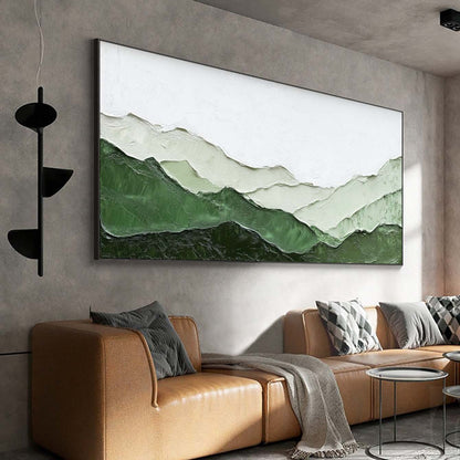 Serene Green Landscape Oil Painting - Modern Abstract Mountain Art