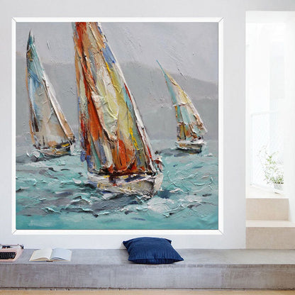 Vibrant Sailing Adventure on Turquoise Waters - Captivating Oil Painting