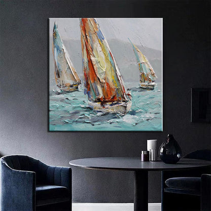 Vibrant Sailing Adventure on Turquoise Waters - Captivating Oil Painting