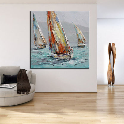 Vibrant Sailing Adventure on Turquoise Waters - Captivating Oil Painting
