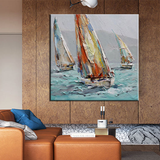 Vibrant Sailing Adventure on Turquoise Waters - Captivating Oil Painting