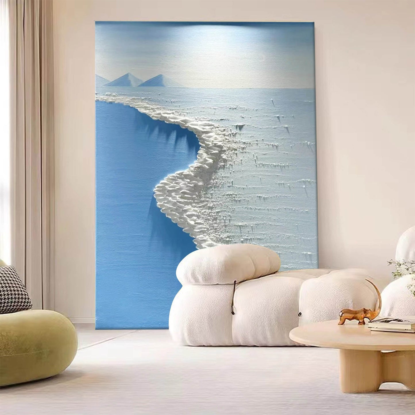 Tranquil Ocean Shoreline Oil Painting for Beach Decor and Coastal Art Enthusiasts