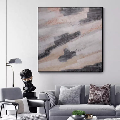 Abstract Serenity: Modern Oil Painting with Subtle Gray and Beige Tones