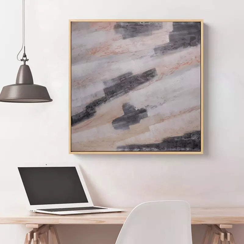 Abstract Serenity: Modern Oil Painting with Subtle Gray and Beige Tones