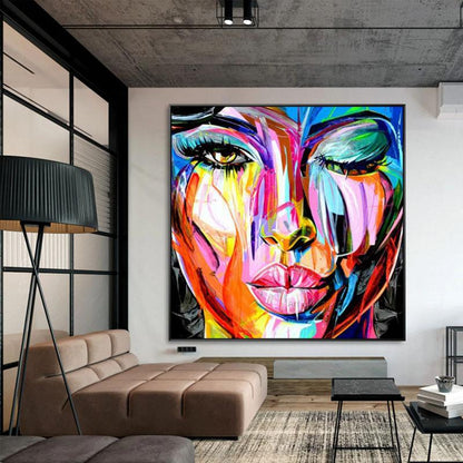 Vibrant Abstract Portrait of a Woman - Colorful Oil Painting for Modern Decor