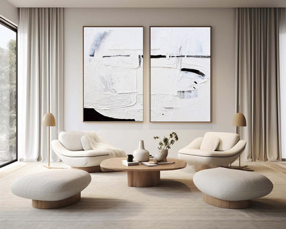 Modern White Abstract Oil Paintings for Minimalist Home Décor