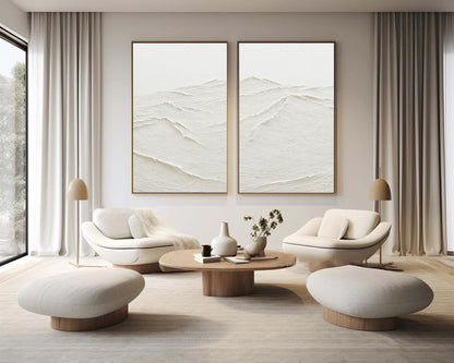Elegant White Minimalist Abstract Art Set for Contemporary Home Decor