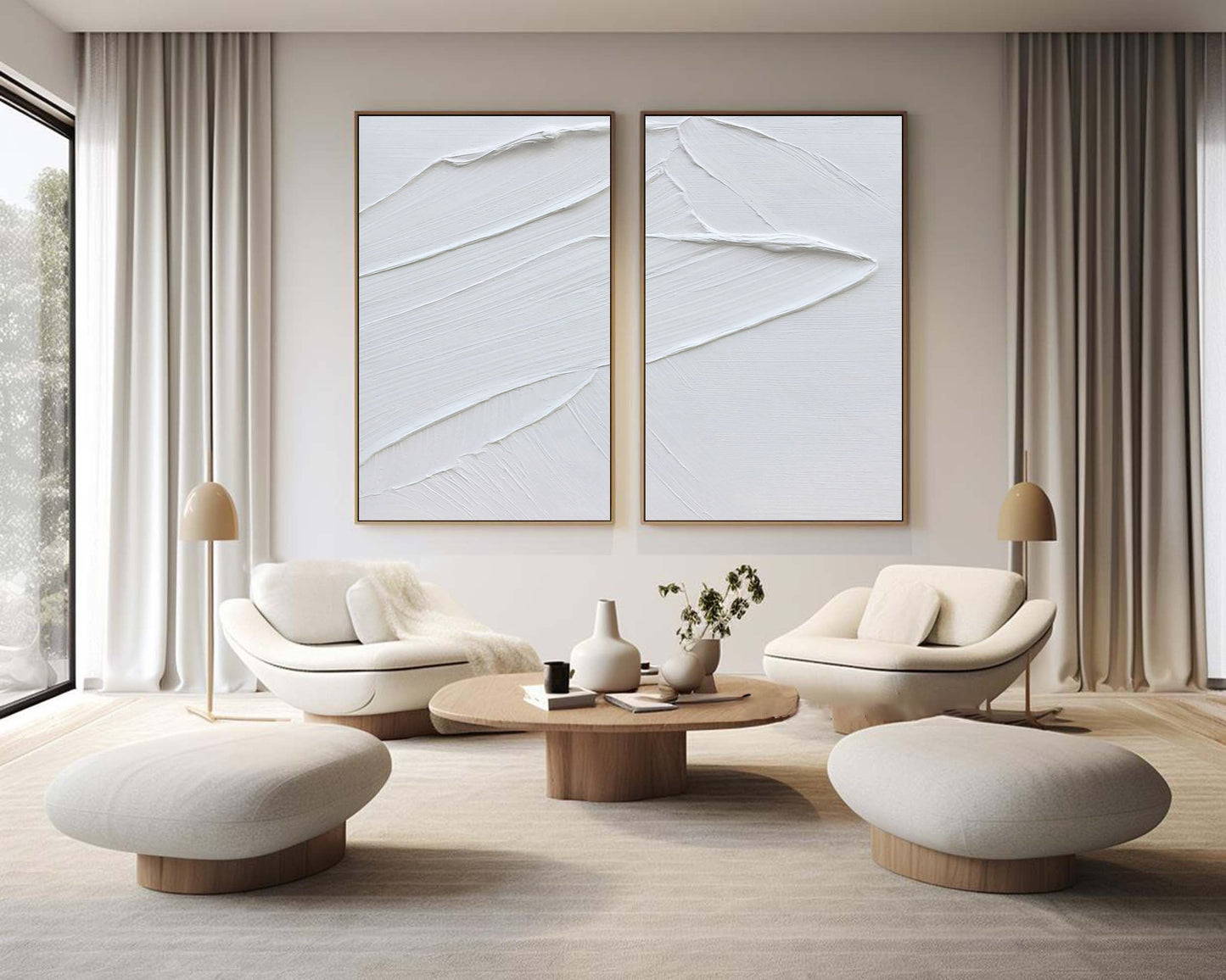 Elegant White Minimalist Abstract Oil Paintings for Modern Home Decor