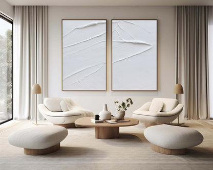 Elegant White Minimalist Abstract Oil Paintings for Modern Home Decor