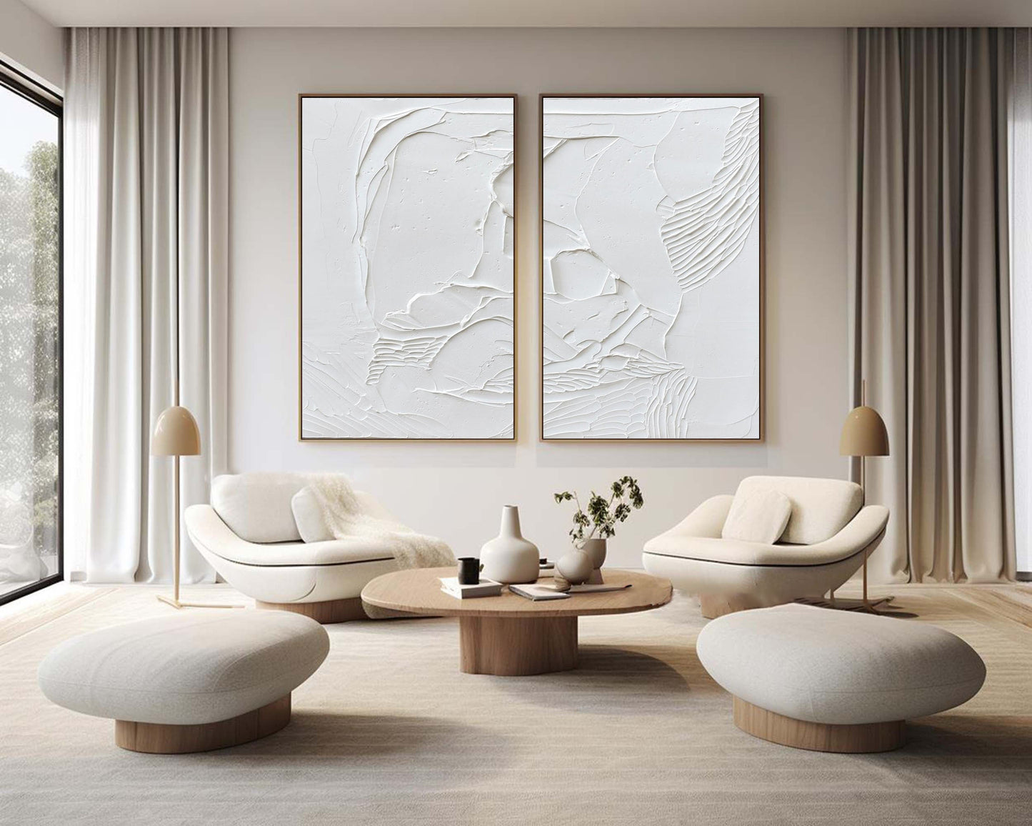 Elegant Minimalist White Abstract Oil Paintings for Modern Home Decor