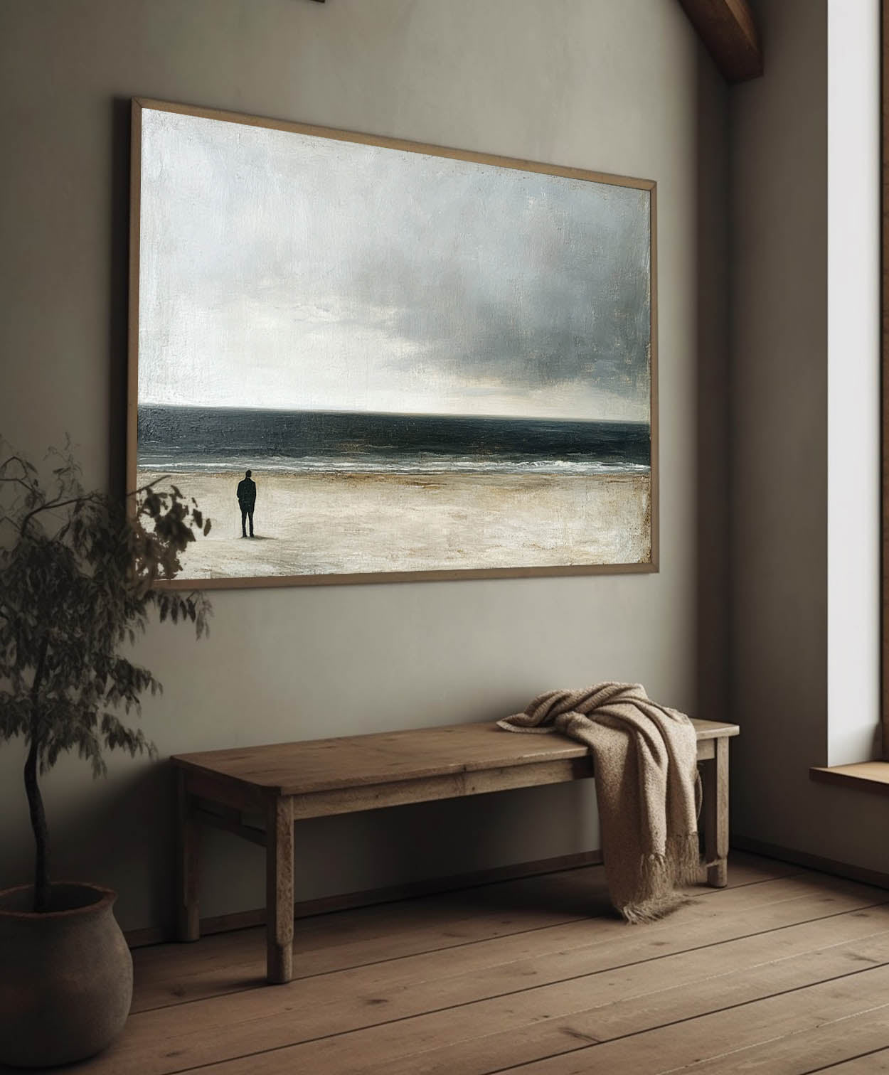 Tranquil Ocean Horizon Oil Painting - Serene Coastal Landscape Art