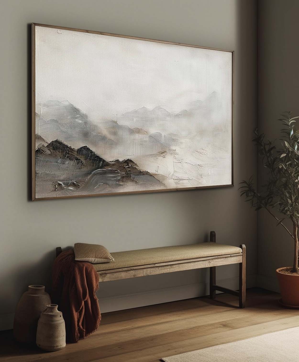 Serene Mountain Landscape Oil Painting for Tranquil Home Decor