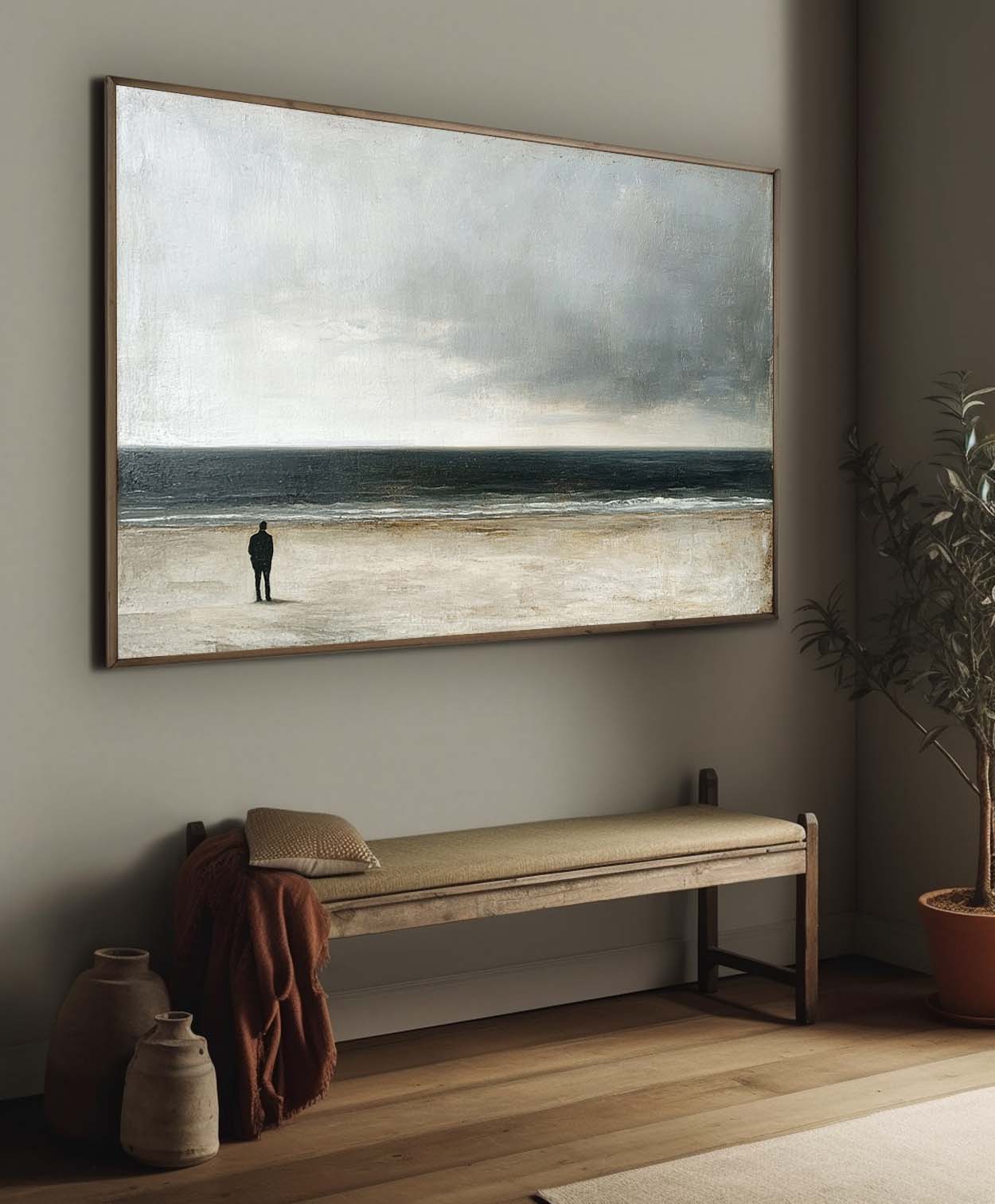 Tranquil Ocean Horizon Oil Painting - Serene Coastal Landscape Art