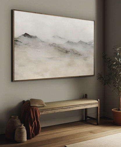 Serene Misty Mountain Landscape Oil Painting for Tranquil Home Decor