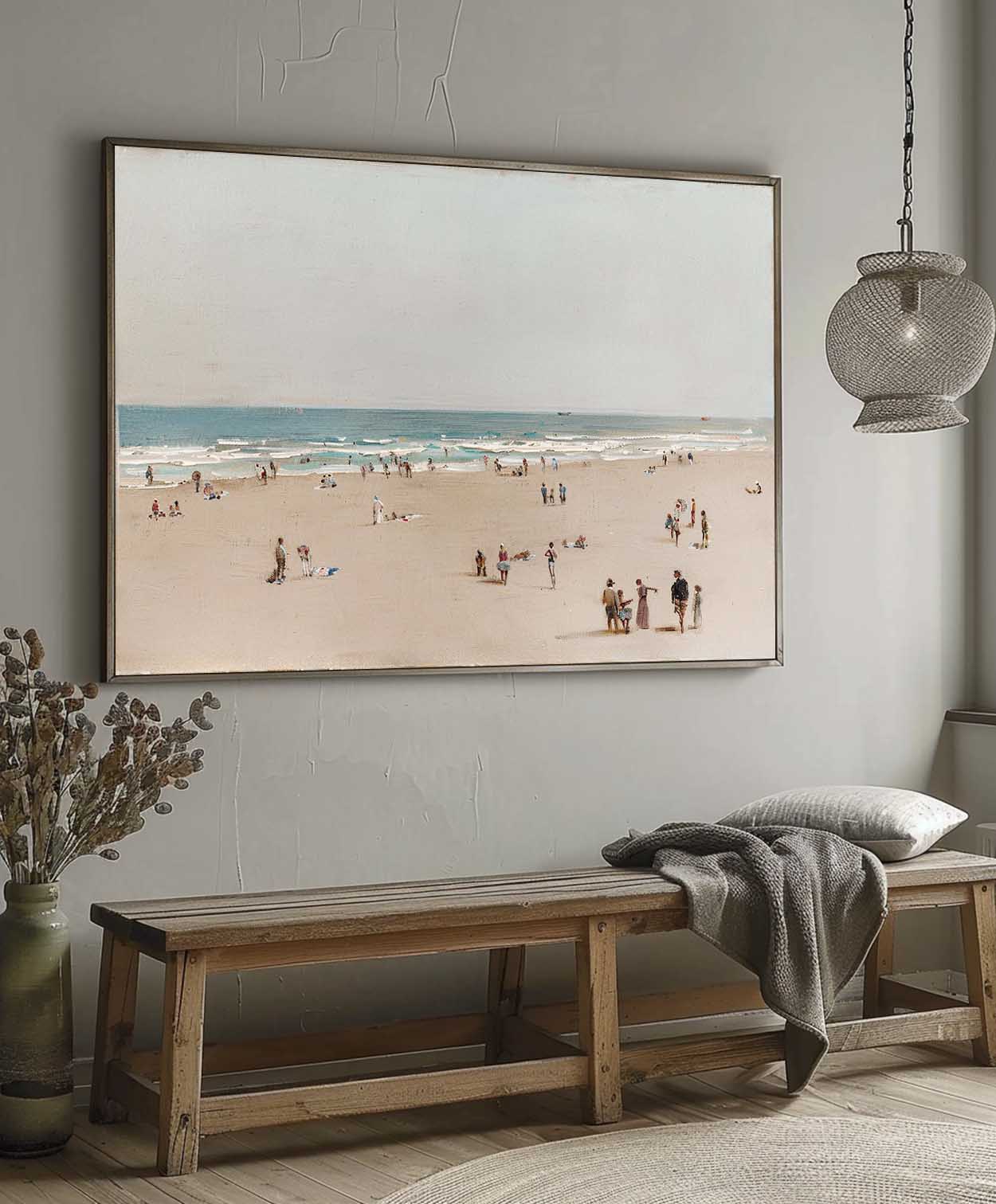 Seaside Serenity: Beautiful Oil Painting of a Beach Scene with People
