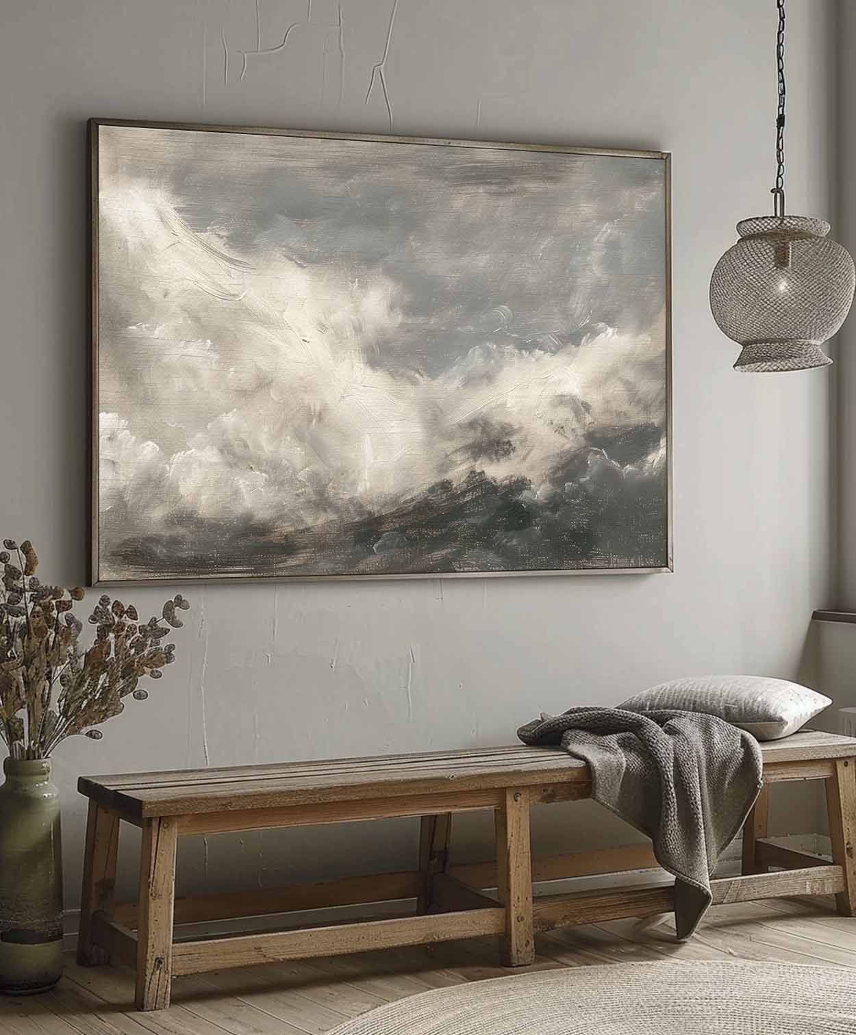 Serene Vintage Abstract Clouds Oil Painting for Modern Home Decor