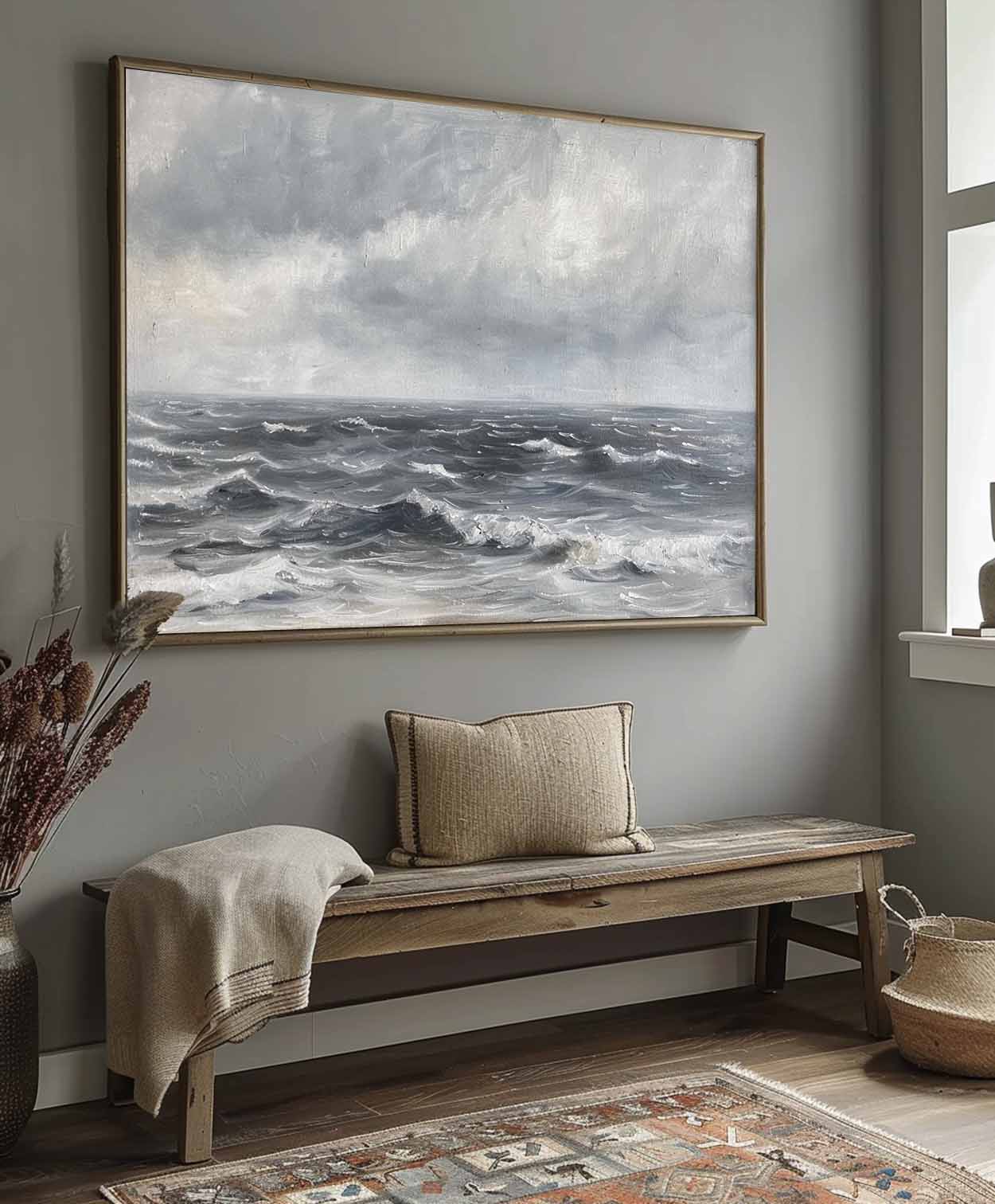 Stormy Ocean Waves Oil Painting - Serene Seascape Art for Coastal Decor