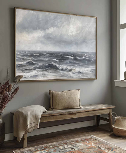 Stormy Ocean Waves Oil Painting - Serene Seascape Art for Coastal Decor
