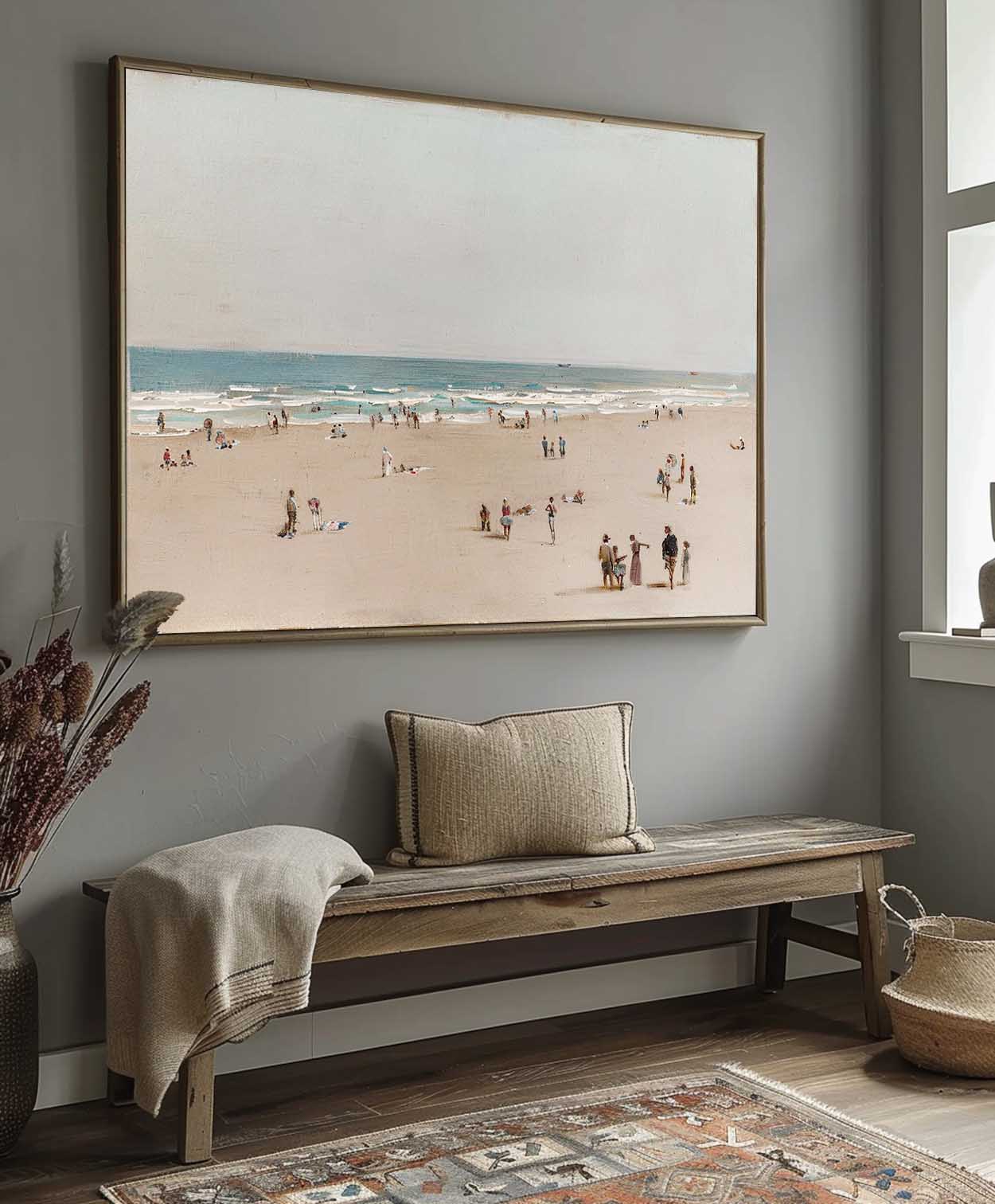 Seaside Serenity: Beautiful Oil Painting of a Beach Scene with People