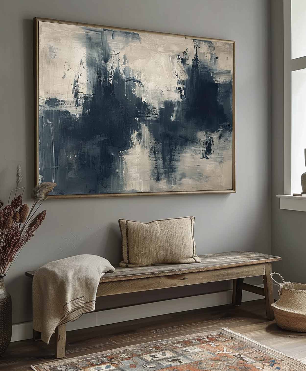 Modern Vintage Abstract Oil Painting in Neutral Tones for Contemporary Decor