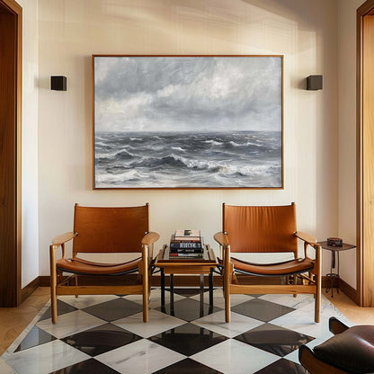 Stormy Ocean Waves Oil Painting - Serene Seascape Art for Coastal Decor