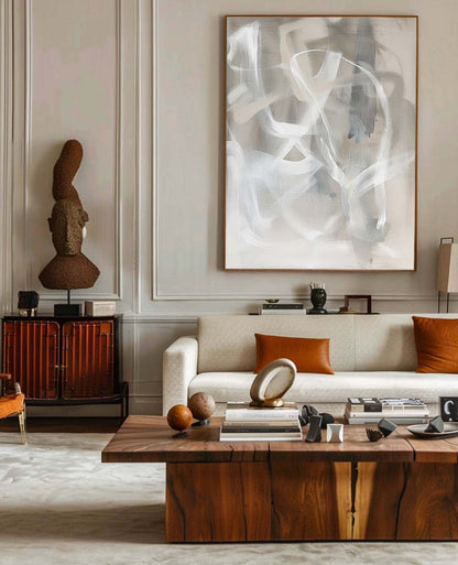 Modern Minimalist Abstract Oil Painting in Soft Neutral Tones for Contemporary Decor