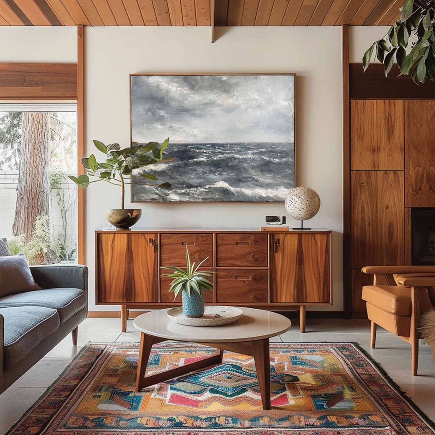 Serene Ocean Waves Oil Painting in Soft Grays and Blues for Timeless Home Decor