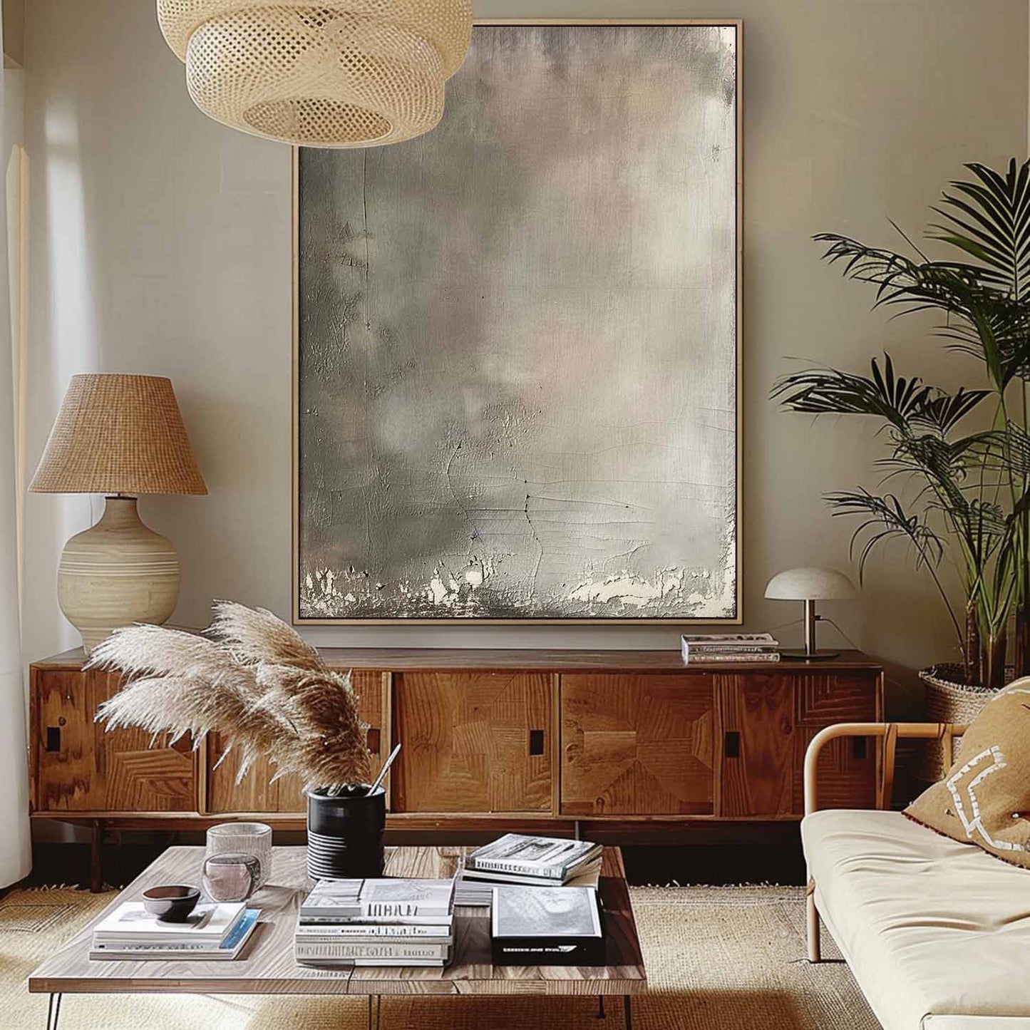 Modern Vintage Abstract Oil Painting for Sophisticated Home Decor