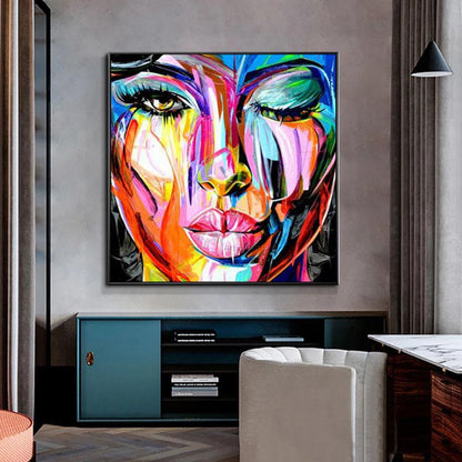 Vibrant Abstract Portrait of a Woman - Colorful Oil Painting for Modern Decor