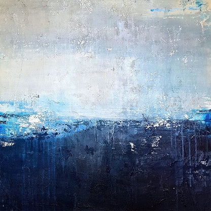 Serene Coastal Blues Landscape Oil Painting for Tranquil Home Decor