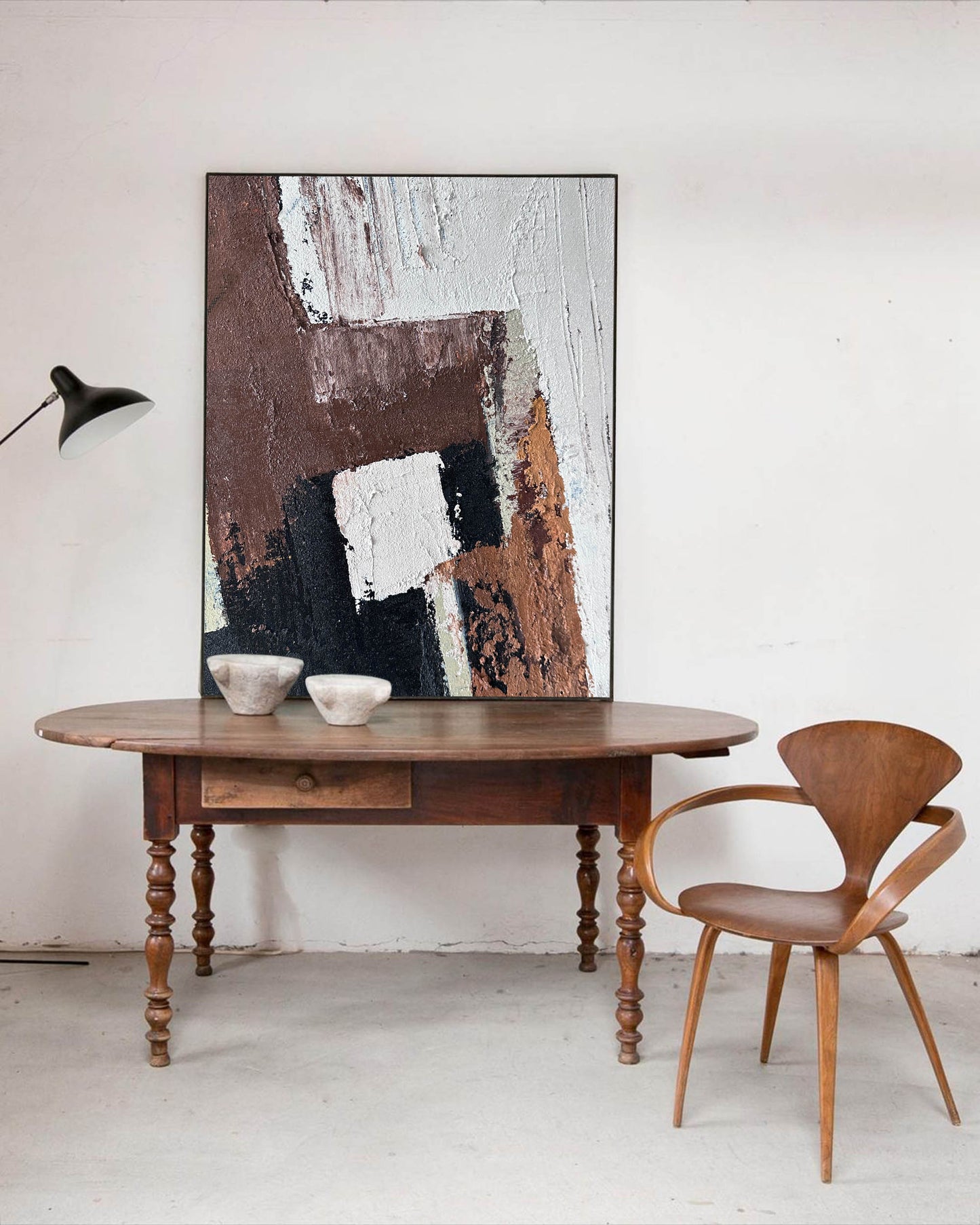 Contemporary Minimalist Abstract Oil Painting with Rich Textures and Earthy Tones