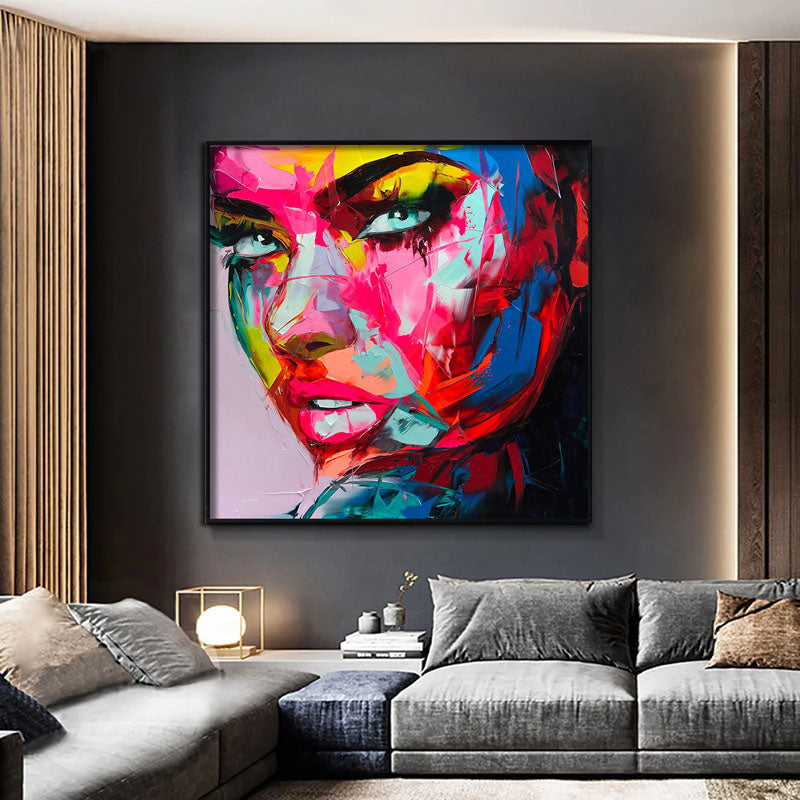 Vibrant Abstract Portrait of a Colorful Woman in Bold Oil Paints